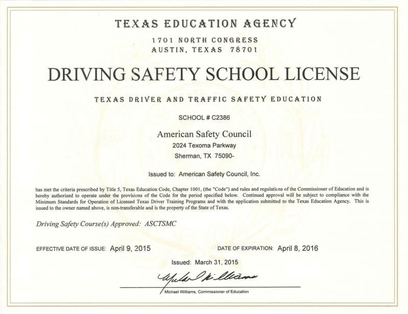 Defensive Driving Course Online Texas Free Printable Certificate
